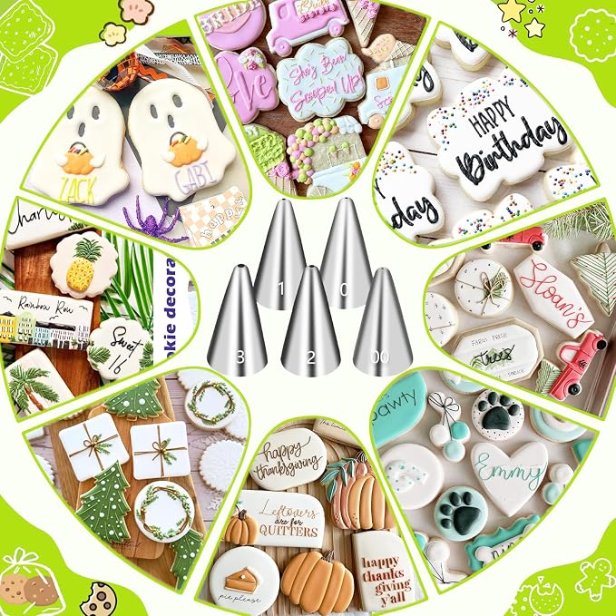 Suuker Extra-Fine Round Piping Tips Set, 5-Piece Cake Decorating Tips | 5 Small Icing Tips for Cake, Cookie and Cupcake Decorating, Cake Writing Tool