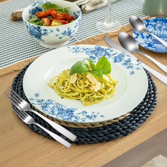 Silver Matte Silverware Square Handle 30 pieces Stainless Steel Cutlery Set for 6 Tableware Modern Eating Utensils for Home Kitchen Bar Restaurant