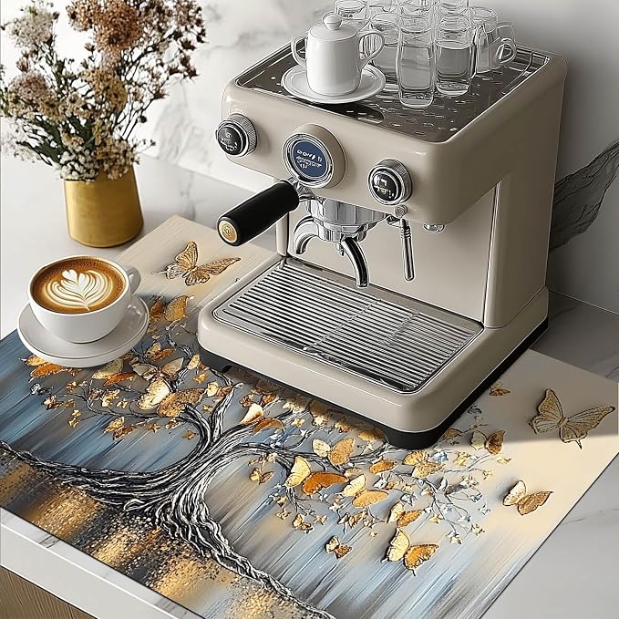 HOMETITUTE Golden Butterfly Tree Stove Top Cover 28x20 Metallic Diatomite Mat