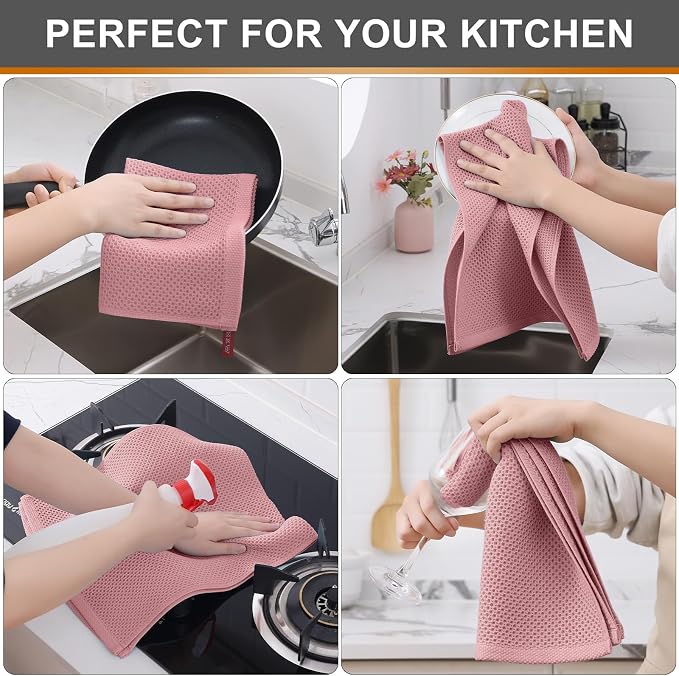 Kitinjoy 100% Cotton Waffle 4-Pack Kitchen Towels, 13" x 28", Dried Roses | Super Soft, Ultra-Absorbent, Fast Drying, lightweight, Quick Drying Kitchen Hand Towels