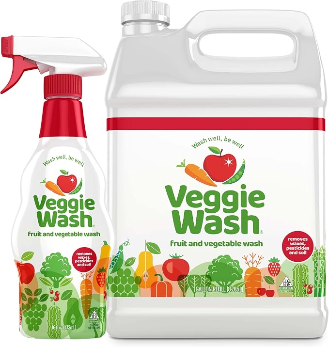 Veggie Wash Fruit and Vegetable Wash, 16 Fluid Ounce & 1 Gallon, Pack of 2 | Ideal for Cleaning Produce, Kosher, Vegan, Plant-Derived Ingredients, Unscented, No Parabens, Packaging May Vary