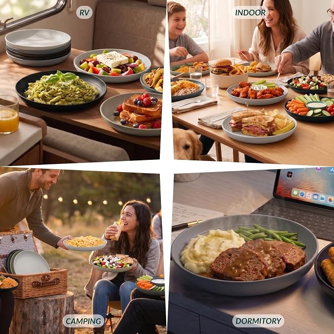 Wheat Straw Dinner Plates Set of 8-11 Inch, Alternative to Plastic, Microwave & Dishwasher Safe, Unbreakable Kids Plates with 4 Colors (Stone Grey)