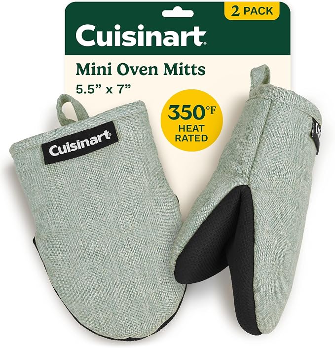 Cuisinart Mini Oven Mitts, 2-Pack, Neoprene Grip, Heat Resistant 350F | Cotton-lined, non-slip neoprene palm, ambidextrous design, ideal for smaller hands and everyday cooking