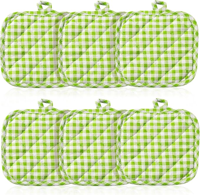 4pcs Pot Holders for Kitchen, Cotton Kitchen Hot Pads, Heat Resistant Oven Mitts and Pot Holders Sets (Green Tartan)