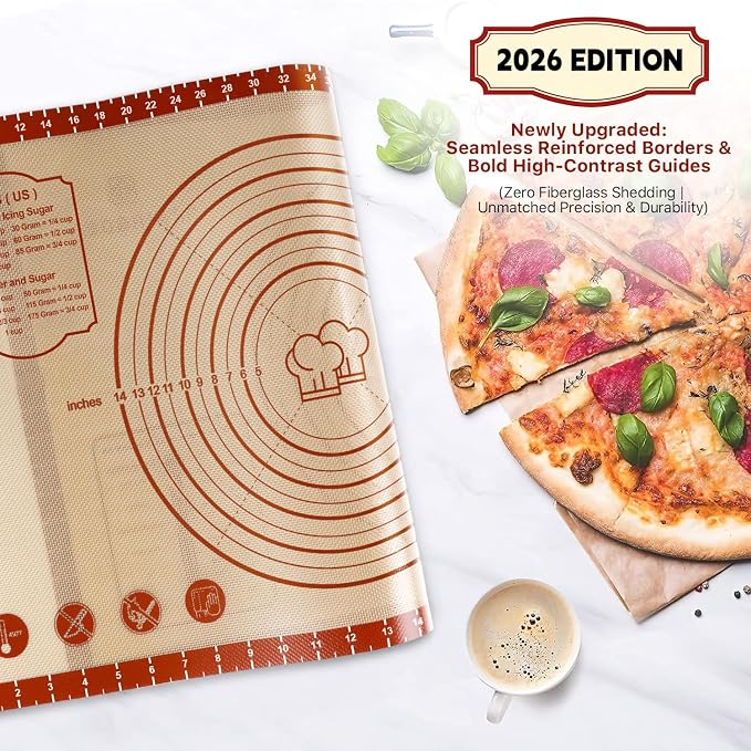 DANIA & DEAN 26"x16" Extra Thick Silicone Baking Mat for Pastry and Bread | Non-Slip & Non-Stick Mat with Measurements, for Pizza, Pie Crust, Dough Rolling, Pasta & Sourdough, Reusable Counter Sheet