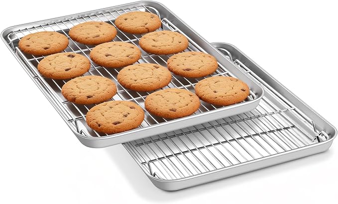Homikit 16x12 Inches Baking Sheet with Wire Rack Set (2 Pans+2 Racks) | Stainless Steel Cookie Sheets for Baking, Metal Baking Tray Jelly Roll Pan with Cooling Racks, Oven & Dishwasher Safe