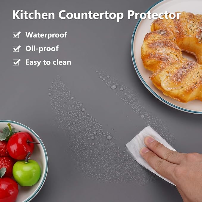 25“x17”x0.03“ Silicone Mats for Kitchen Counter, Large Silicone Countertop Protector, Nonskid Heat Resistant Desk Saver Pad, Multipurpose Mat, Placemat, Dark Gray