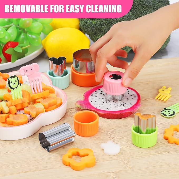 24 Pcs Vegetable Cutter Shapes Set, Cute Fruit Shape Cutters, Food Cutters for Kids Lunch, Cookie Stamps, Mini Cookie Cutters with Cartoon Animals Food Picks for Kids Baking and Lunchbox