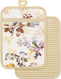 100% Thick Cotton Pot Holders Ribbed Soft Silicone Natural Bird | Stylish Pot Holders with Pockets, Ribbed Soft Silicone, Machine Washable Non-Slip Heat Resistant Hot Pads 2pcs, Kitchen Gift