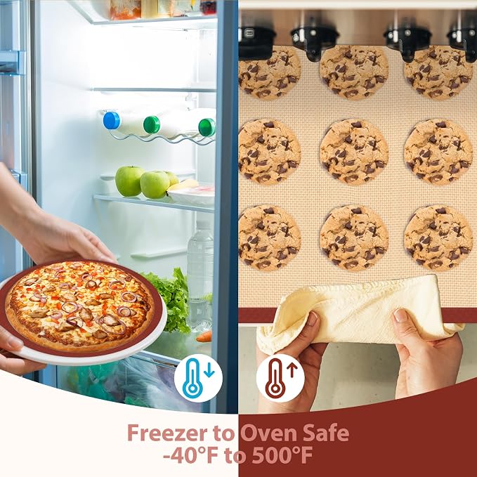 Silicone Baking Mat Set of 4, Nonstick Reusable Macaron Silicone Baking Mat & Round Pizza Mat, Cookie Baking Supplies for Macaroons, Pastry, Pizza, Red