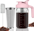 Cold Brew Coffee Maker, 32 oz Glass Mason Jar Pitcher | 100μm stainless steel filter, wide mouth design, leak-proof lid with handle, pour spout for iced coffee, tea and cold drinks