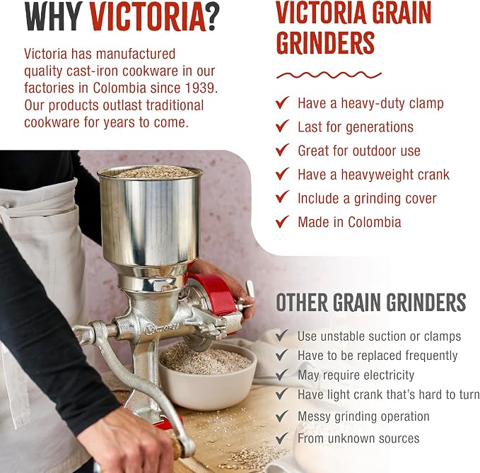 Victoria Manual Cast Iron Grain Mill with High Hopper, Premium Corn-Grinding Mill and Grain Grinder, Made in Colombia | Premium Corn-Grinding Mill and Grain Grinder, Made in Colombia