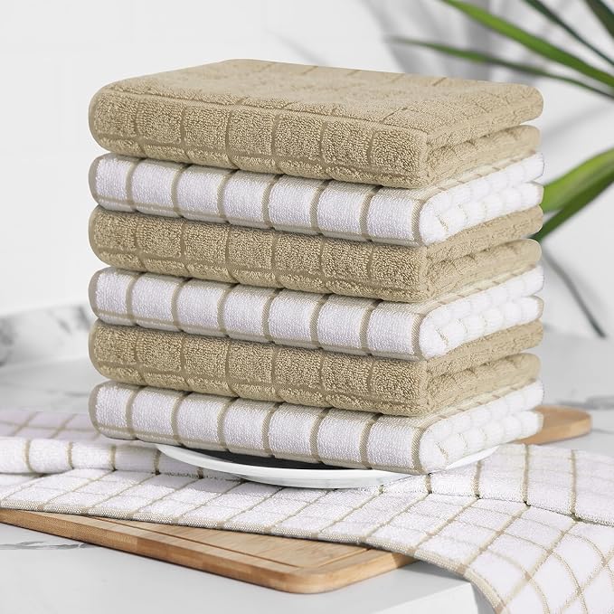 Homaxy Large Premium Cotton Kitchen Towels 16"x 28", 8 Pack, Tan | Natural Ring Spun 390 GSM Dish Towels, Super Absorbent Terry Kitchen Hand Towels, Soft Tea Towels with Hanging Loop