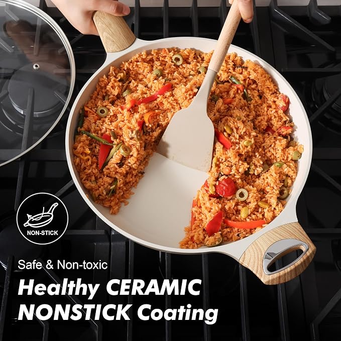 SENSARTE 12.5inch Ceramic Nonstick Frying Pan Skillet, Taupe | Healthy Ceramic Coating Omelette Pan, Non-toxic Kitchen Cooking Chef's Pan, PFOA/PFAS/PTFE Free, Induction Compatible