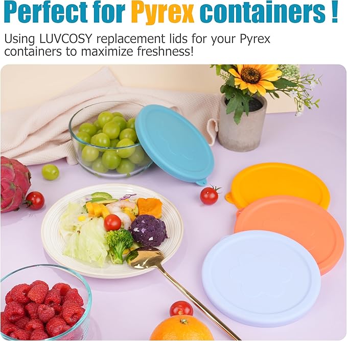 LUVCOSY 4 Cup Silicone Replacement Lids Storage Cover for Pyrex 7201-PC Glass Bowls (Container not Included) 4 Pack Microwave, Dishwasher and Freezer Safe