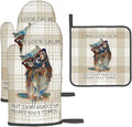 Funny Owl Oven Mitts and Pot Holders Sets of 3 Kitchen Hot Pads | Cute Buffalo Plaid Oven Gloves Heat Resistant Washable for Cooking Grilling Baking Holiday Kitchen Decor