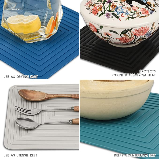 Silicone Trivets for Hot Dishes, Trivet Mat Hot Pads for Kitchen, Trivet for Pots and Pans, Silicone Pot Holders, Trivets for Quartz Countertops, Heat Resistant Mats Set 2 Olive Green