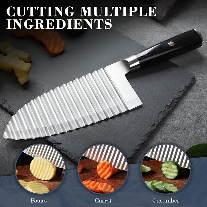 Dragon Creek Crinkle Cutter Knife - Wavy Chopper Potatoes | Crinkle Wave Fry Cutter for Vegetable Fruits Fun Carrot Chip Slicer Thanksgiving Gift Idea Stainless Steel