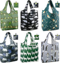 BeeGreen Animal Reusable Shopping Bags Cute Grocery Bag 6 Pack, Christmas Gift Bags Heavy-Duty Foldable Shopping Totes for Supermarket, Work & Travel, Large Washable Polyester Tote Bag with Handles
