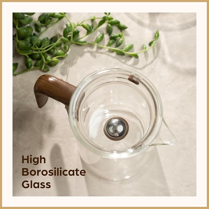 Enchanti Glass Teapot with Infuser - Magic Tea Pot for Loose Leaf Tea - Borosilicate Glass Tea Maker with Heat-Resistant Handle - Gift Box & Writable Card - 800ML (27oz)