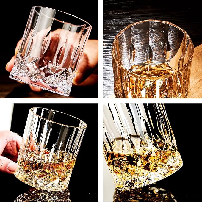 GLASKEY Whiskey Glasses Set of 4,Rock Glasses,11 oz Lead-Free Crystal Bourbon Glass,Old Fashioned Glass for Bourbon,Cognac,Irish Whisky,Personalised Whisky Glass Gift Set for Men,Dad,Brother