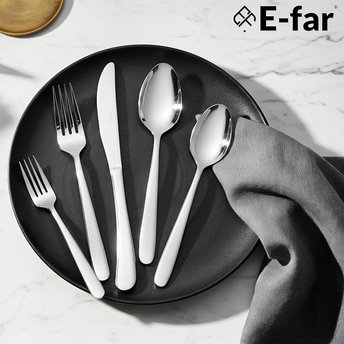 E-far Heavy Duty Silverware Set for 2, 10-Piece Stainless Steel Flatware Cutlery Set, Mirror Polished & Dishwasher Safe - Includes Spoons and Forks Knives Ideal for Home Kitchen