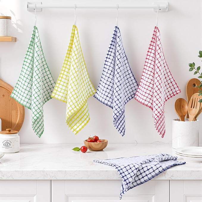 Homaxy 8 Pack Terry Kitchen Dish Cloths, 12"x12", Blue/Yellow/Red/Green | Super Soft and Absorbent Dish Rags, Quick Drying Reusable Dish Towels for Washing Dishes