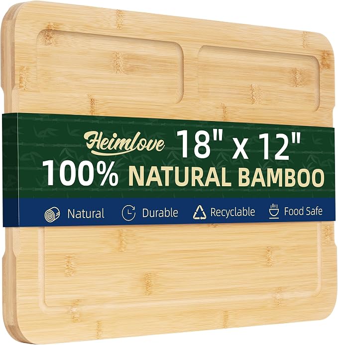 Heimlove Extra Large Bamboo Cutting Board, 18" x 12" Cutting Boards for Kitchen Charcuterie Boards with Juice Groove and Handles, Chopping Board for Meat, Vegetables and Cheese