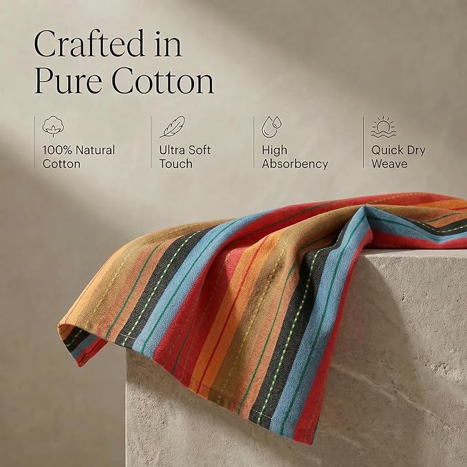 Urban Villa Kitchen Towels 100% Cotton Dish Towels for Kitchen (Set of 6) 20"x30" Highly Absorbent Kitchen Linen Set with Hanging Loop Dish Cloths Perfect for Drying Dishes Cleaning Towels - Red Multi