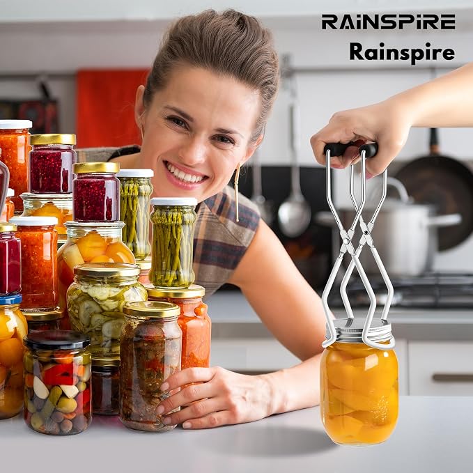Canning Jar Lifter, Canning Tongs Jar Lifter, Canning Tools, Canning Supplies for Home Kitchen, Stainless Steel, White