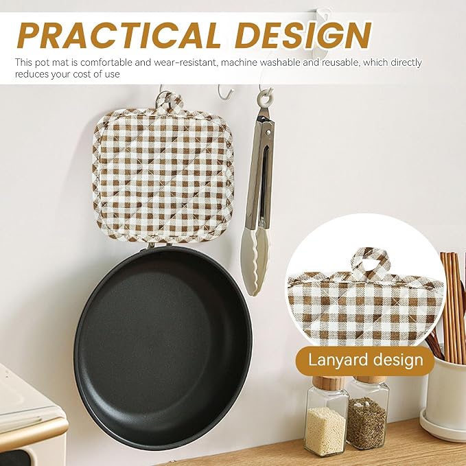 4pcs Pot Holders for Kitchen, Cotton Kitchen Hot Pads, Heat Resistant Oven Mitts and Pot Holders Sets (Khaki Plaid,6)