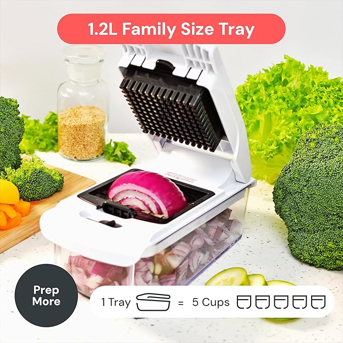 Fullstar Pro Original Vegetable Chopper Kitchen Prep Tool | 2 in 1 Veggie Slicer, Onion & Fruit Cutter with Sharp Stainless Steel Blades & Container, All-in-One Food Prep Tool (White)
