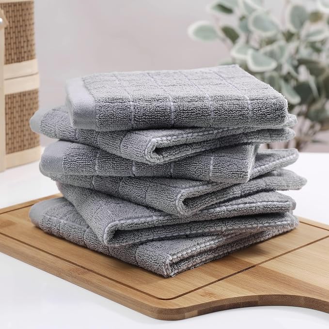 Homaxy 100% Cotton Terry Kitchen Dish Cloths, 12 Pack, Light Grey | Ultra Soft and Absorbent, Suitable for Drying and Washing Dishes