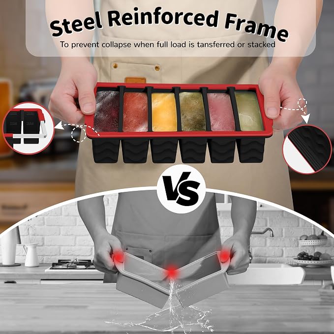 3-Pack Silicone Freezer Trays with Lid, Soup Freezer Container Molds | 2 Large 2-Cup, 4 Medium 1-Cup, 6 Small 1/2-Cup, BPA Free, Ice Cube Tray for Soup, Stews, Sauces, Meal Prep, Broth, Leftovers