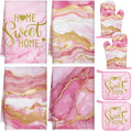 Leinuosen Pink and Gold Marble 8 Pcs Kitchen Towels and Dishcloths Sets Oven Mitts and Pot Holders Absorbent Kitchen Gloves Potholders Heat Resistant for Chef Baking Cooking
