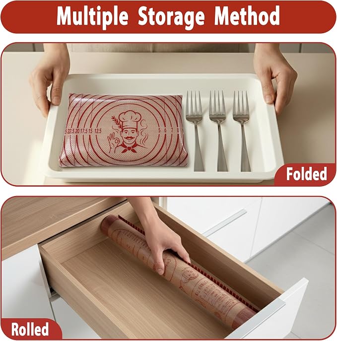 Silicone Baking Pastry Dough Mat - Non Slip Rolling Mat with Measurement Guides, Thick Reusable Kneading Board for Bread, Pizza, Cookies, Fondant, Nonstick Baking Sheet for Kitchen Counter, 20x28inch