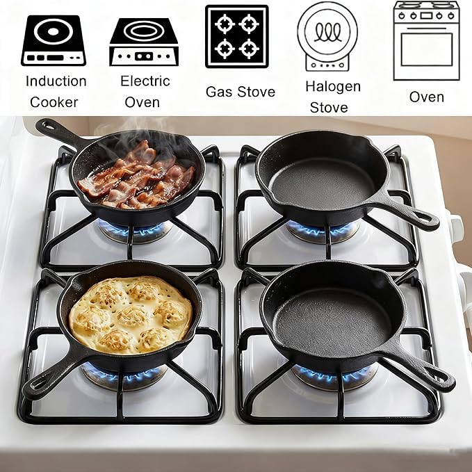 Hiceeden 4 Pack Mini Cast Iron Skillet, 4" Small Frying Pans with Double Drip-Spouts for Stove, Oven, Grill Safe, Indoor and Outdoor Use, Non-stick