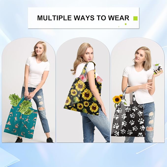 BeeGreen Geometry Reusable Shopping Bags Cute Grocery Bag 6 Pack, Christmas Gift Bags Heavy-Duty Foldable Shopping Totes for Supermarket, Work & Travel, Large Washable Polyester Tote Bag with Handles