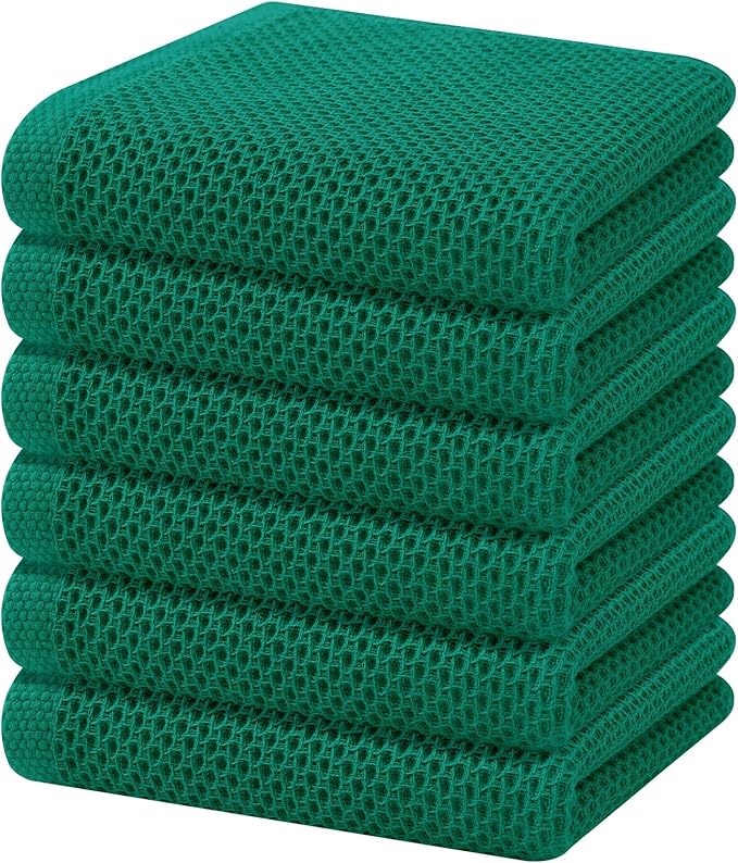 Homaxy 100% Cotton Waffle Weave Kitchen Dish Towels 6-Pack, Dark Green | 13 x 28 Inches, Ultra Soft Absorbent Dish Towels, Quick Drying Cleaning Towels