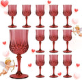 12Pack Plastic Wine Glasses, 7oz Vintage Goblets for Wedding | Unbreakable Crystal Style Reusable Stemware, Elegant Burgundy Drinking Glass for Party Anniversary & Holiday Celebration