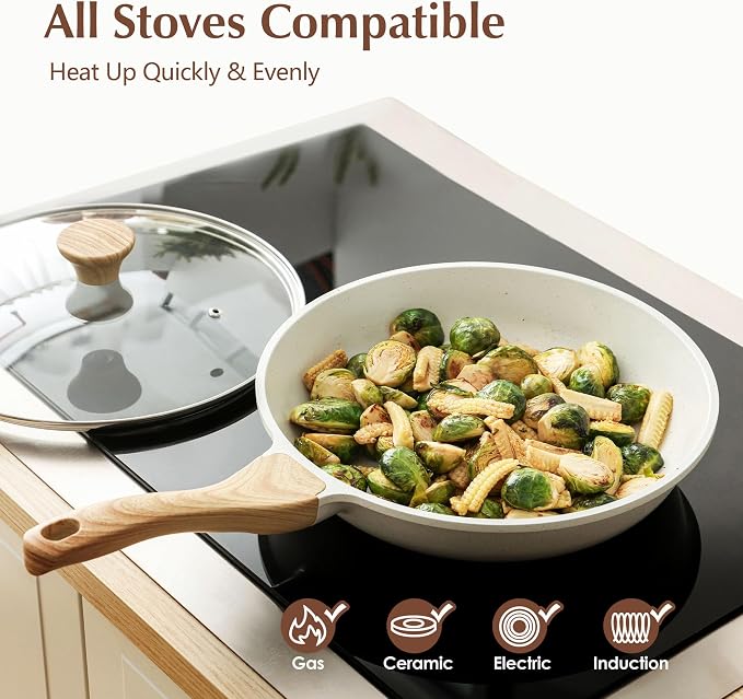 SENSARTE 10Inch Nonstick Ceramic Frying Pan with Lid, PFAS/PTFE/PFOA Free | Ceramic Omelette Pan Skillet, Healthy Non-toxic Chef's Pan, Induction Compatible Pan, Heat Resistant Handle