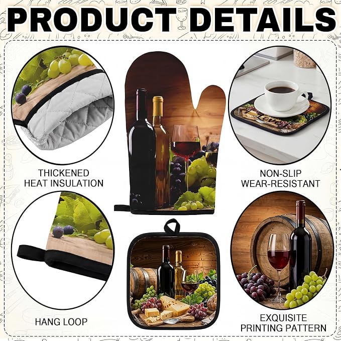 10 Pcs Red Wine Kitchen Decor and Accessories Set, 4 Dish Towels Kitchen Rugs 2 Oven Mitts 2 Pot Holders, Home Decor for Cooking Baking BBQ Gifts Women Mom Housewarming