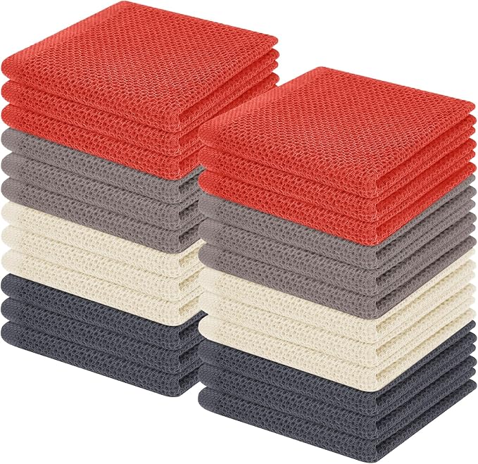 Homaxy 100% Cotton Waffle Weave Kitchen Dish Cloths 24-Pack, Multicolor | 12 x 12 Inches, Ultra Soft Absorbent Dish Towels, Quick Drying Dish Rags with Hanging Loop