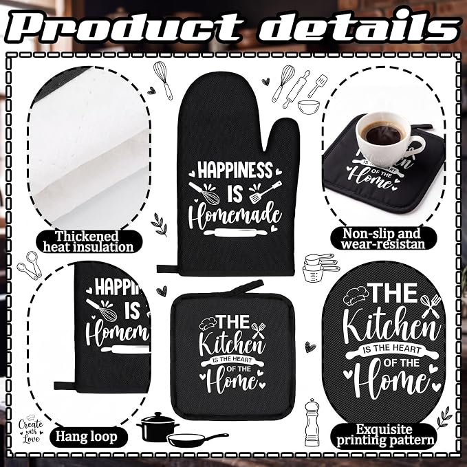 Fourluoo 16 Pcs Kitchen Decor Set, Farmhouse Kitchen Towels and Dishcloths Black White Quote Non Slip Rugs Mats for Floor Oven Mitts and Pot Holders Placemats Curtains Set for Home Decor Gift
