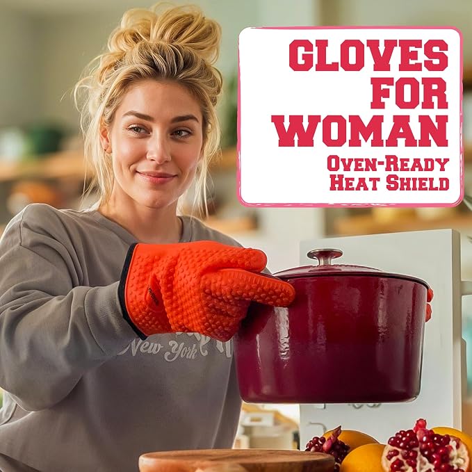 KITCHEN PERFECTION S Silicone Smoker BBQ Gloves - Heat Resistant Oven Mitts | Made For Women, Waterproof, 5-Finger Design For A Better Grip, For Meat Smoking, Grilling, Cooking, Frying Turkey, Grill Gift