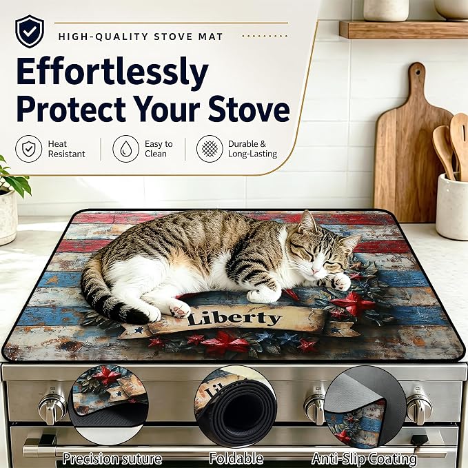 Patriotic Electric Stove Top Cover | Heat Resistant Glass Cooktop Protector for Kitchen Ceramic Countertops, Multiuse Stove Cover and Dish Drying Mat