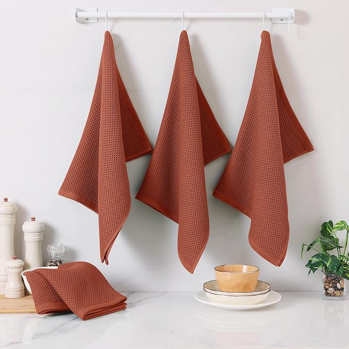 Homaxy 100% Cotton Oversized Waffle Weave Kitchen Towels 8-Pack, Rust | 20 x 28 Inches, Ultra Soft Absorbent Dish Towels, Quick Drying Large Cleaning Towels
