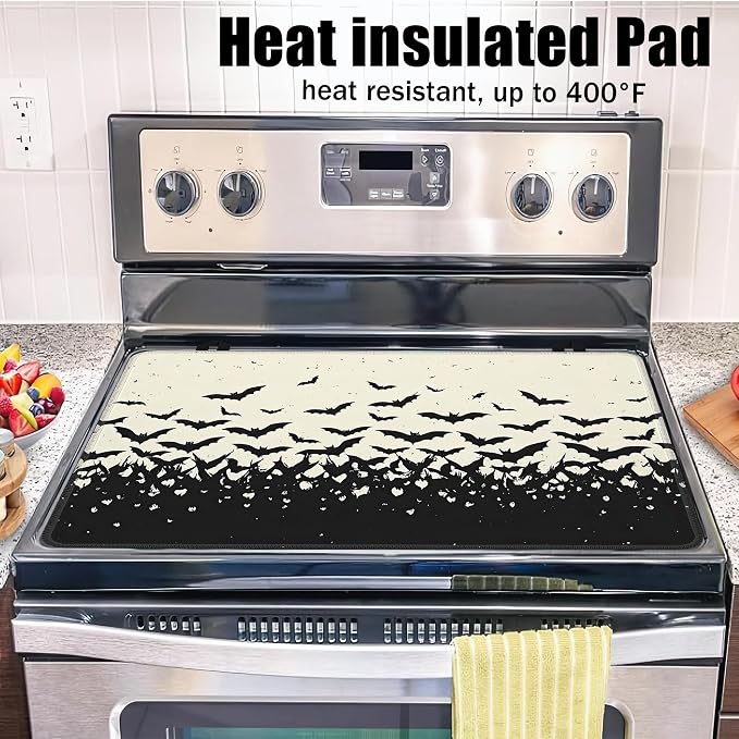 Electric Stove Top Cover,Gothic Bats Stove Cover for Glass Top Electric Stove,Halloween Heat Resistant Flat Top Stove Mat Countertop Protector, 28 x 20 Inch