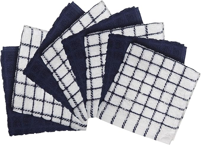 Bumble Dish Cloths (8-Pack), 100% Cotton Kitchen Towels, 12"x12" - Navy | 405 GSM | Soft, Highly Absorbent & Durable Dish Towels for Kitchen