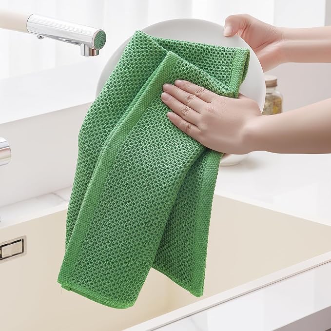 Homaxy 100% Cotton Oversized Waffle Weave Kitchen Towels 4-Pack | Grass Green, 20 x 28 Inches, Ultra Soft Absorbent Dish Towels, Quick Drying Large Cleaning Towels